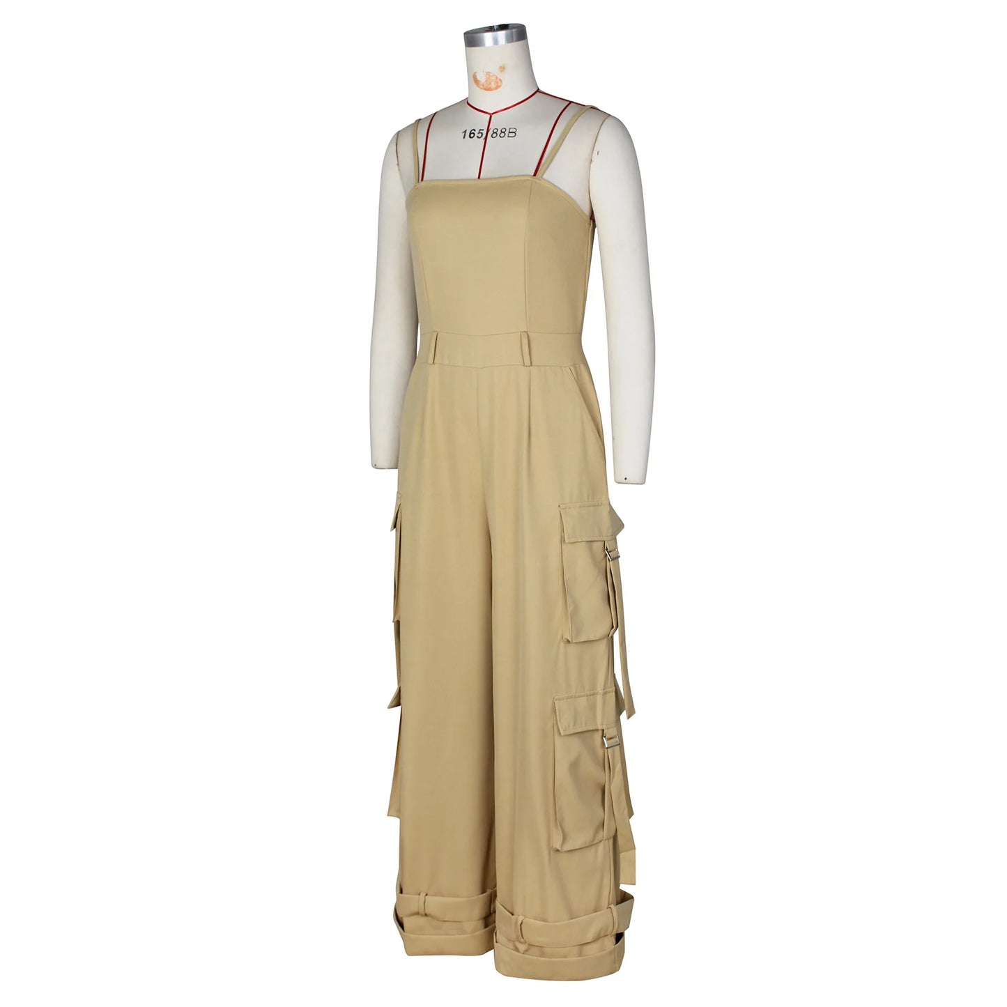 Women's Clothing 2025 Spring Summer New Sexy Sleeveless Solid Color Casual Multi Pocket Workwear Jumpsuit Wide Leg Pants