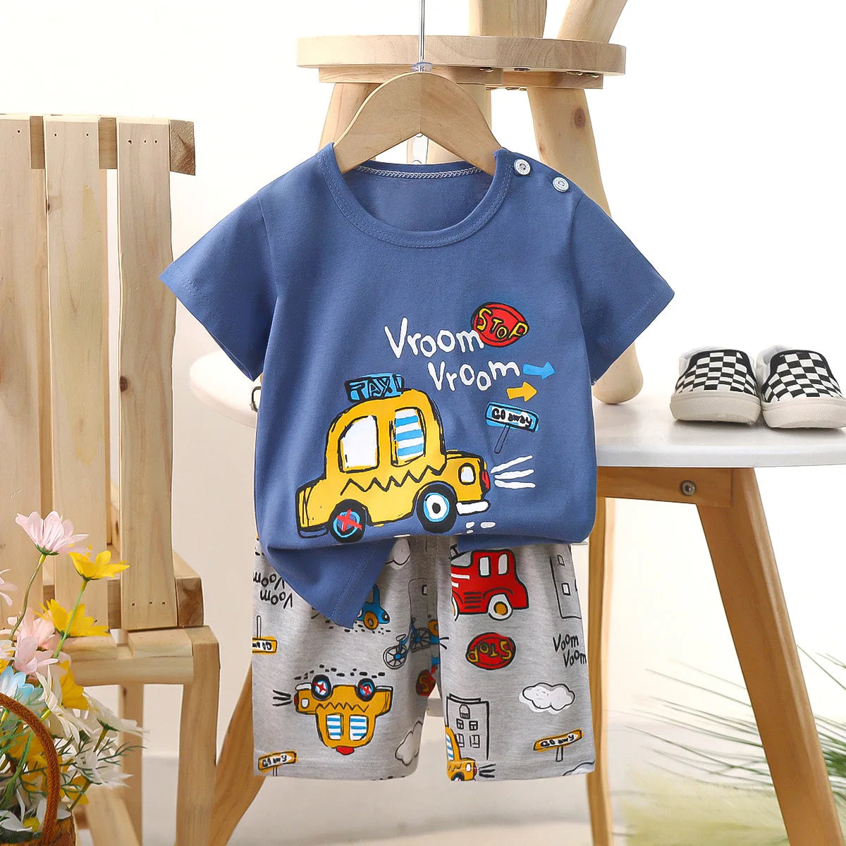 Children Clothing Suit Summer Cartoon Children's Sets Cotton T-Shirts Shorts Boys Girls Short Sleeve Kids Clothes