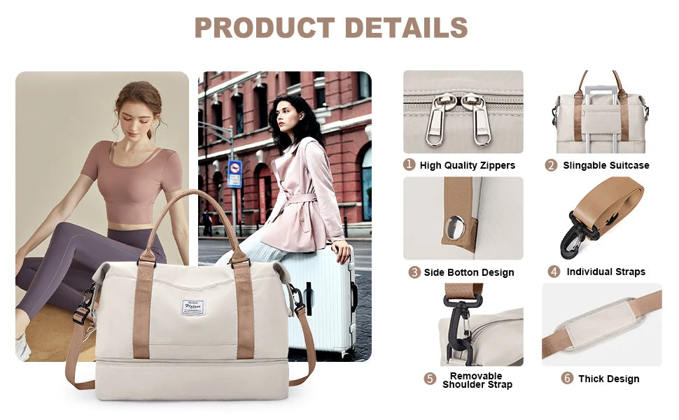 Likros Duffel Bag Travel Bag with Shoes Compartment, Gym Tote Bags, Shoulder Weekender Overnight Bag for Women Luggage Hangbag