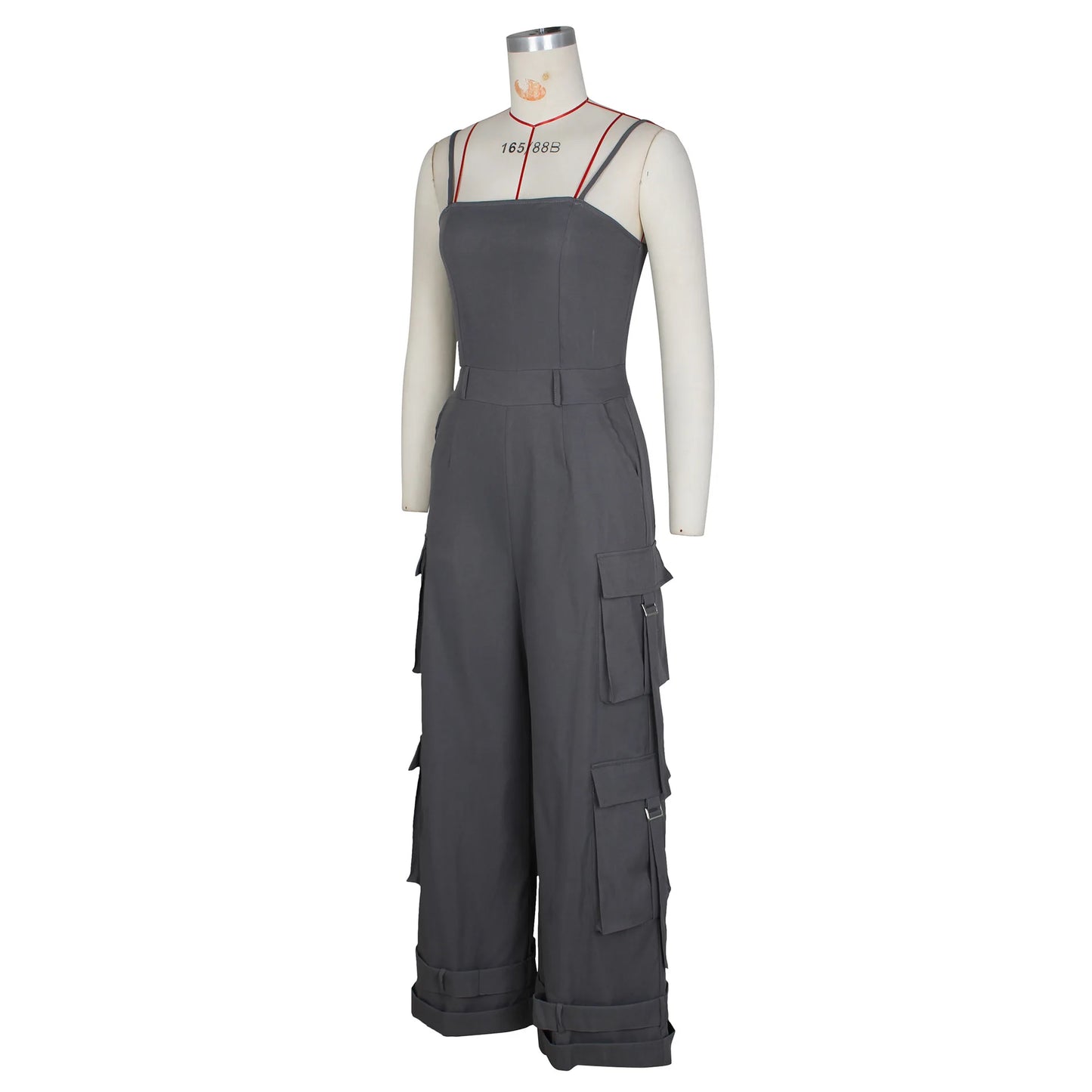 Women's Clothing 2025 Spring Summer New Sexy Sleeveless Solid Color Casual Multi Pocket Workwear Jumpsuit Wide Leg Pants