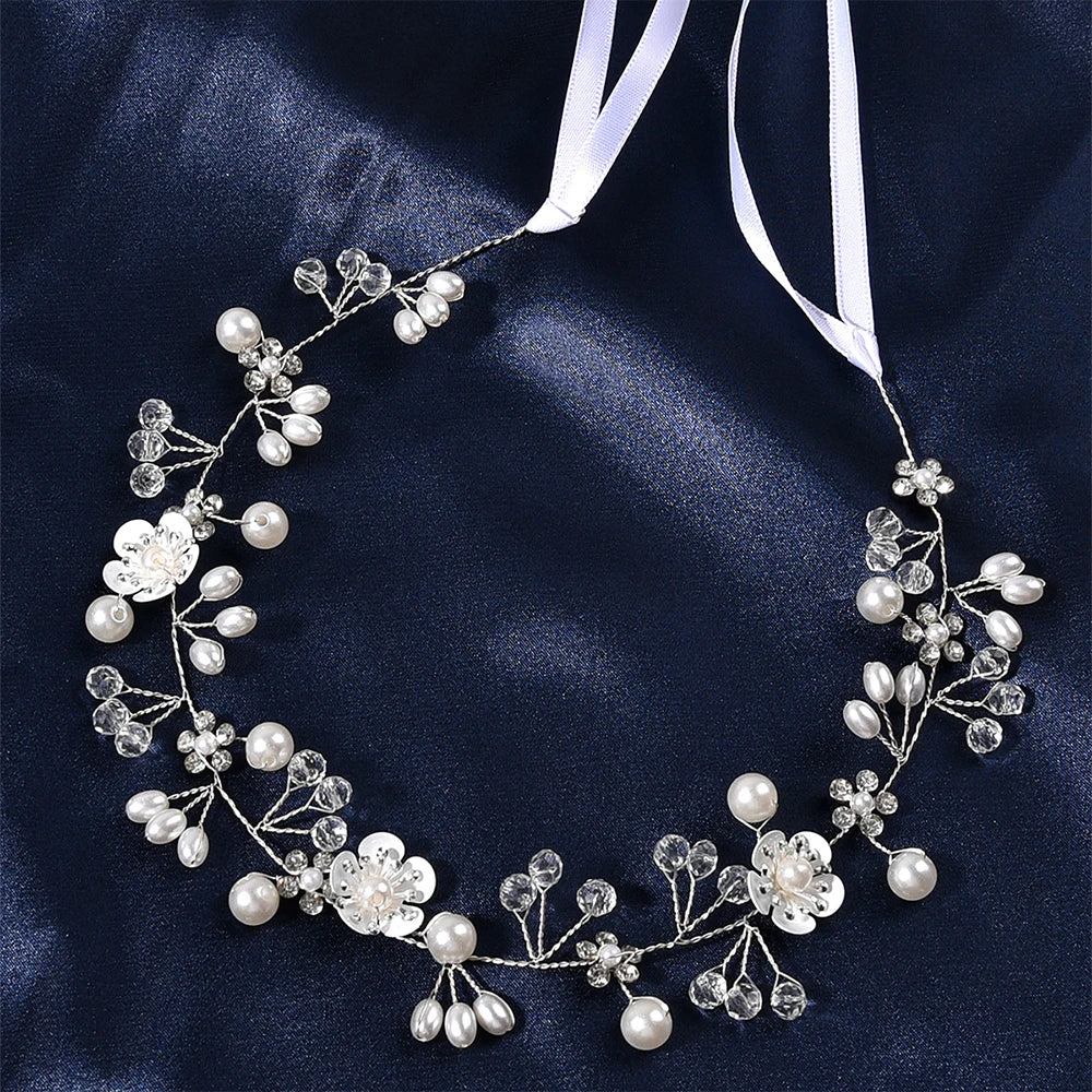 Pearl Rhinestone White Flower Headband Women Wedding Hair Accessories For Women Bride Tiara Headband Hair Jewelry Hairband