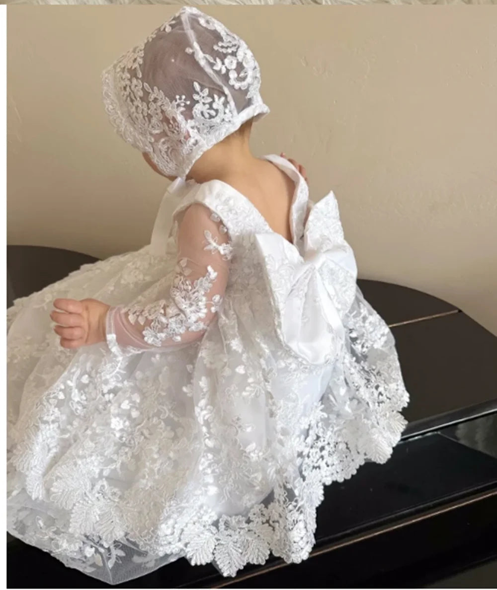 Baby Girls Christening Gowns Dresses Newborn Baby Baptism Clothes Princess Lace 1st Year Birthday Dress