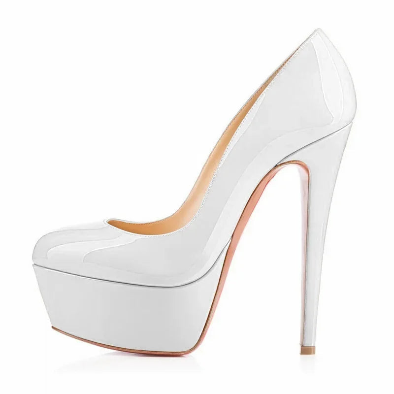 2025 Fashion Women Pumps 14cm Extremely Platform High Heels Sexy Patent Leather Red Black Wedding Party Shoes Stiletto Plus Size