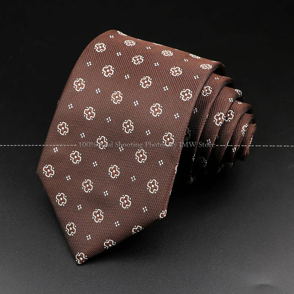 New Design Wedding Men Tie Brown Solid Striped Paisley Flower Neckties Men Business Dropshipping Groom Collar Accessories Gift