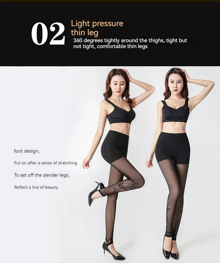 Winter Warm Leggings Sexy Slim Translucent Pantyhose Nylon Tights High Waist Elastic Wool Sock Pants Women Thermal Legging