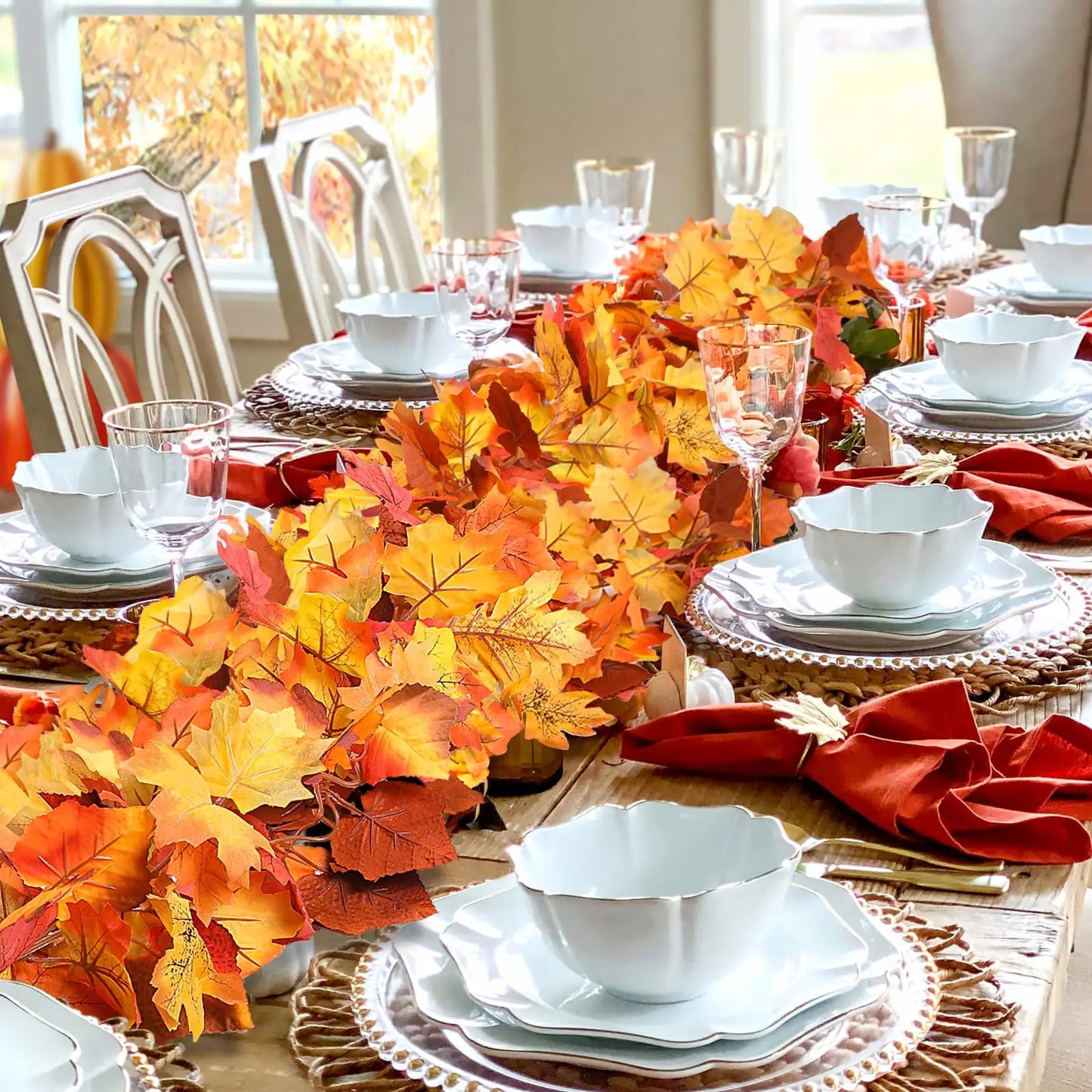 1Pc 6.5Ft Artificial Fall Maple Leaf Foliage Fake Plant Garland for Home Halloween Thanksgiving Party Wall Table Autumn Decor