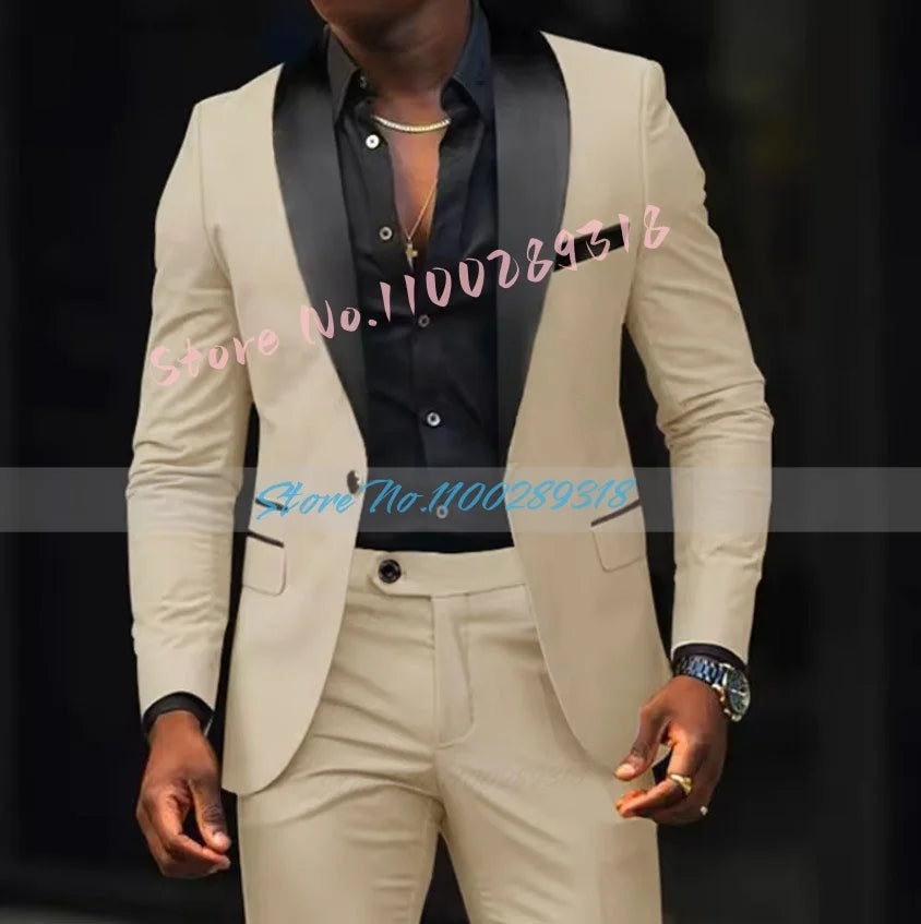 Men's Suit Jacket Autumn Slim Fit One Button Blazer Fashion New Formal England Male Dress Coat Trousers Pants 2 Pieces Set