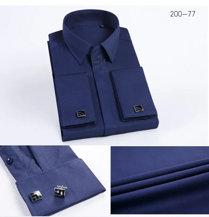 Spring Autumn Men's French Cufflinks Business Dress Shirt Sleeve Pin Solid Color Non-iron Shirts Slim Fit Party Men's Wear