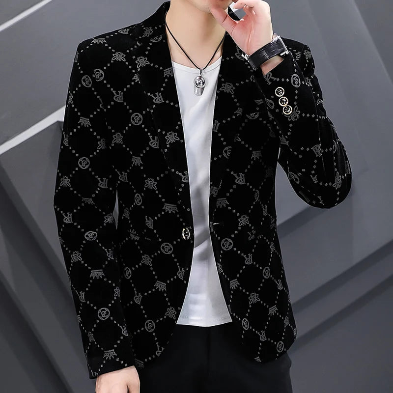 Fashion Handsome Slim Fit Corduroy Suit for Men High Quality Young Boutique Style Single Breasted West Coat M-5XL