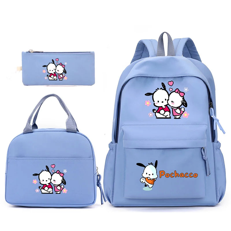 3pcs/Set Pochacco Backpack with Lunch Bag for Teenagers Student School Bags Casual Comfortable Travel Set