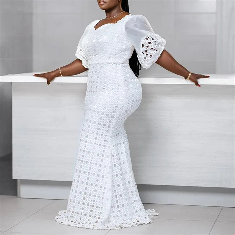 White Women Dress Bodycon Long Maxi Robe African High Waist Femme Vestiods Plus Size Dresses Black Party DInner S-5XL