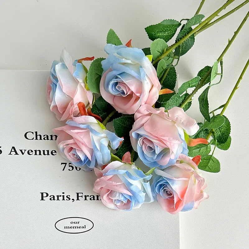 Artificial Roses Velvet Flowers with Long Stem Fake Roses Bouquet DIY for Home Vase Garden Craft Flower Wall Wedding Decoration