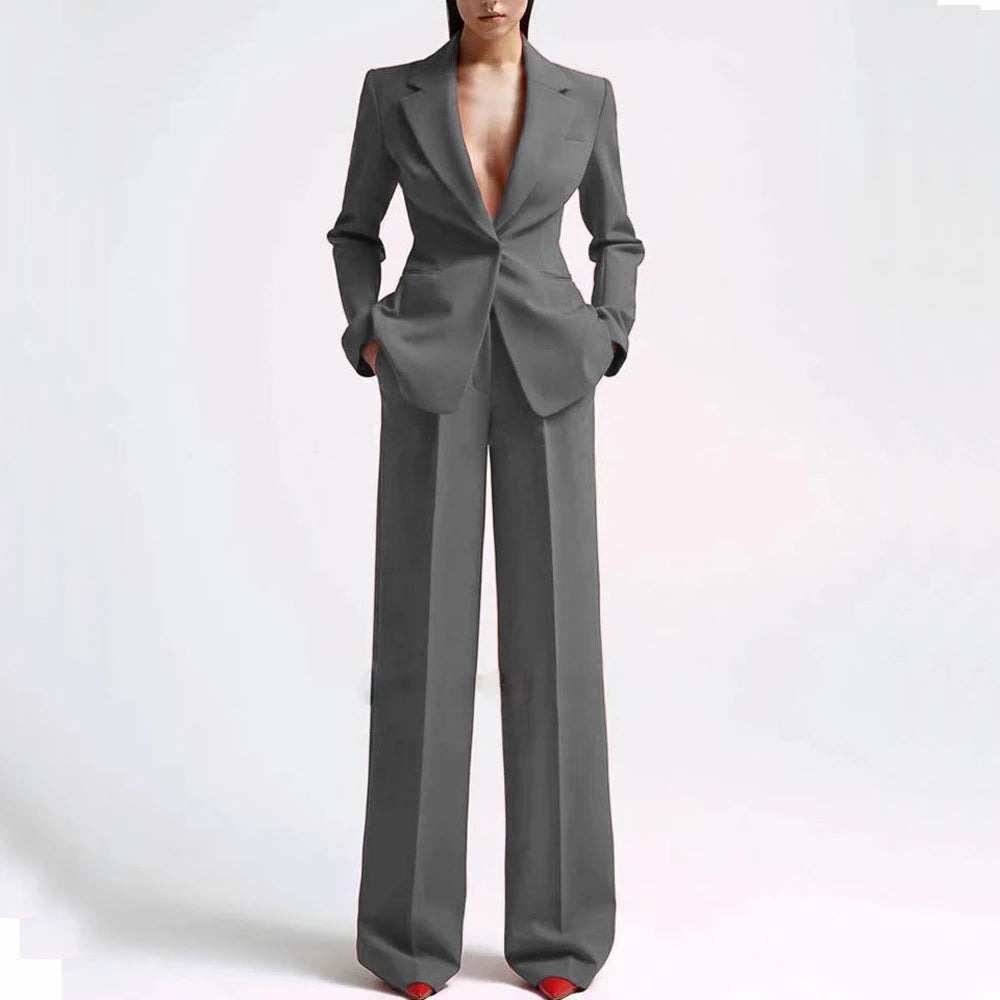 Formal Women Suits Office Slim Fit Ladies 2 Pcs Blazer+Pants Set Blazer Lady Business Work Wear Party Dress Trouser With Pocket