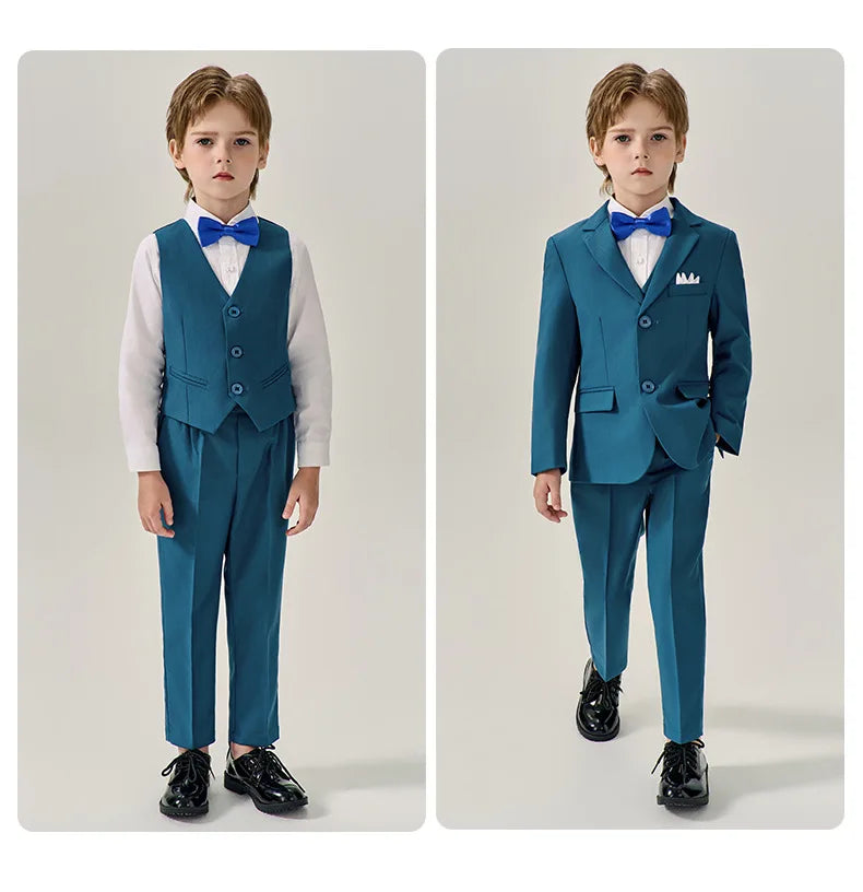 Prince Kids Green Jakcet Vest Pants Bowtie Piano Party Dress Boys Wedding Ceremony Photograph Suit Children Performance Costume