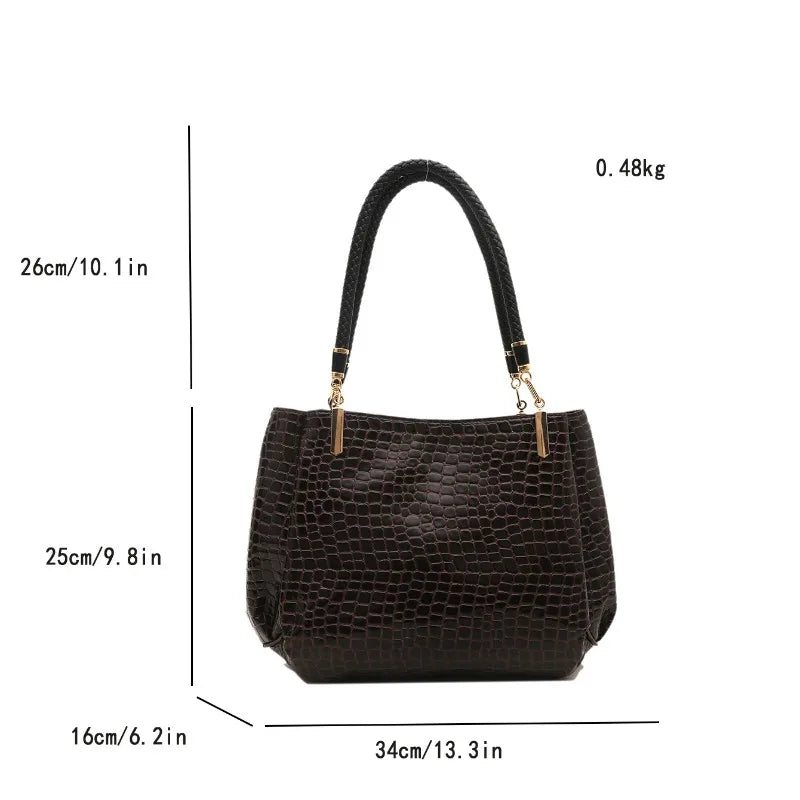 Classic Stone Texture Top-Handle Bag with Crocodile Print Elegant Shoulder Bag for Sophisticated Women in Europe and America