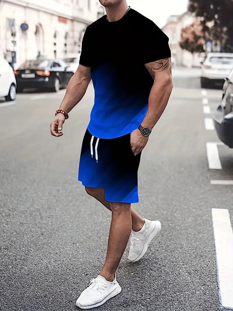 Fashion Tie-dye Pattern Short Sleeve T-Shirt And Short Men's Sets Summer 3D Print Gradient Street Comfort Set Suit 6XL Plus Size