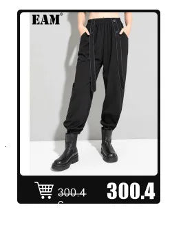 EAM High Waist Two Ways Wear Black Wide Leg Long Pants New Loose Fit Trousers Women Fashion Tide Autumn Spring 2025 1DF3635