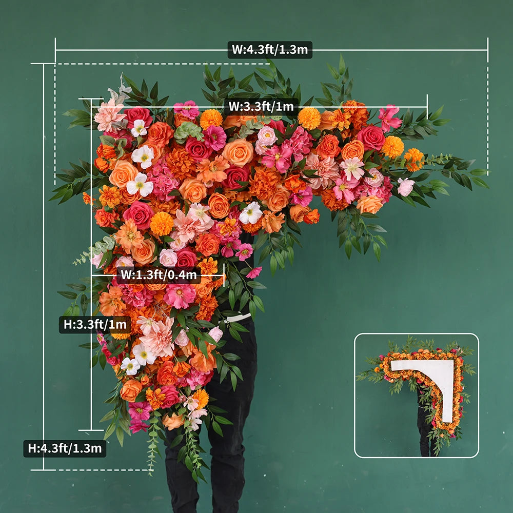 Flowers Artificial Decoration Orange Pink Series Rose Greens Floral Arrangement Bridal Bouquet for Wedding Event Decor J2601