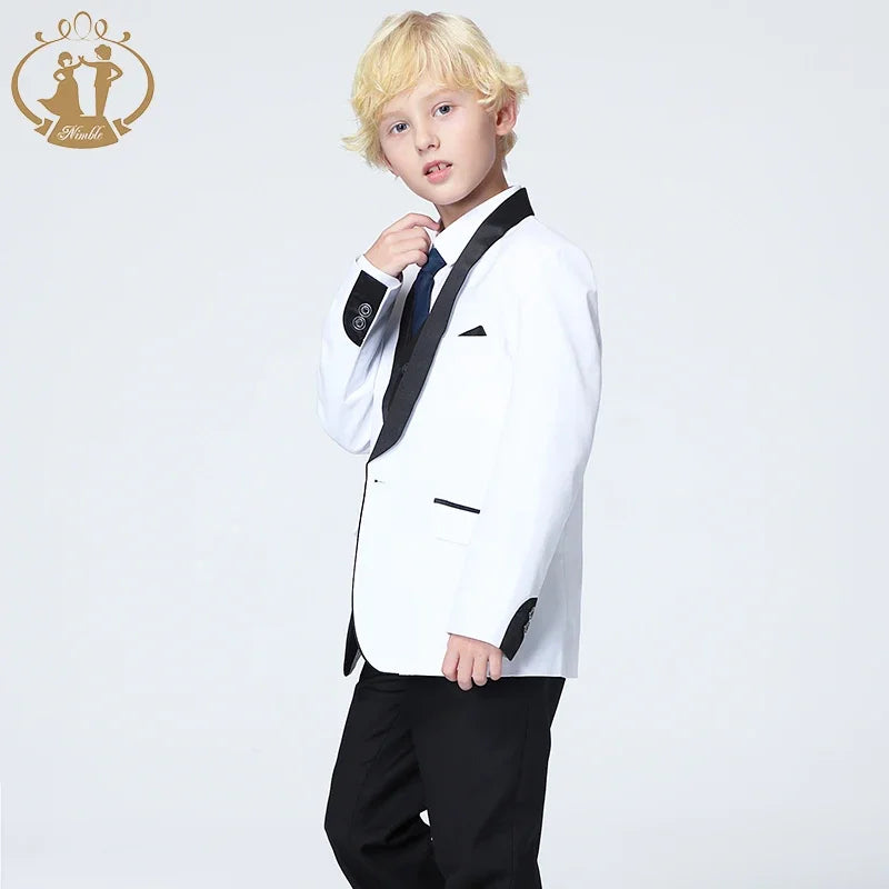 Spring Autumn Formal Suit for Boys Children Party Host Wedding Costume Coat Vest Pants 3Pcs White Wholesale Clothing Sets