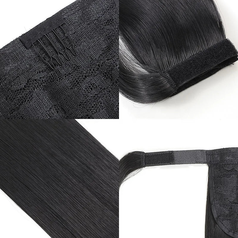 Ponytail Human Hair Wrap Around Long Straight Remy Hair Extensions Malaysia Hair Extensions Clip Ins Natural Color Hairpiece