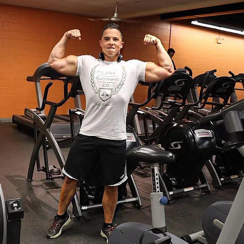 Men's Summer Skinny Short Sleeve Casual T-Shirt Male Gym Fitness Sport Running Workout Tight Tee Cotton Tops Sweatshirt Clothing