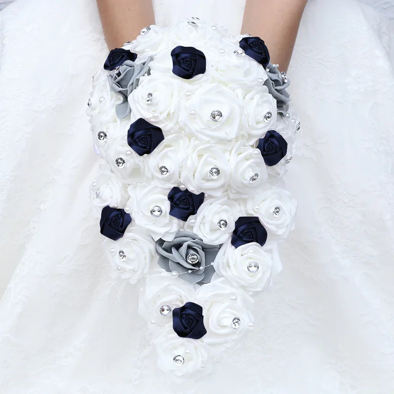 Waterfall New Wedding Bouquets for Bride and Bridesmaid Rose Rhinestones Hand Flower Party Wedding Decoration