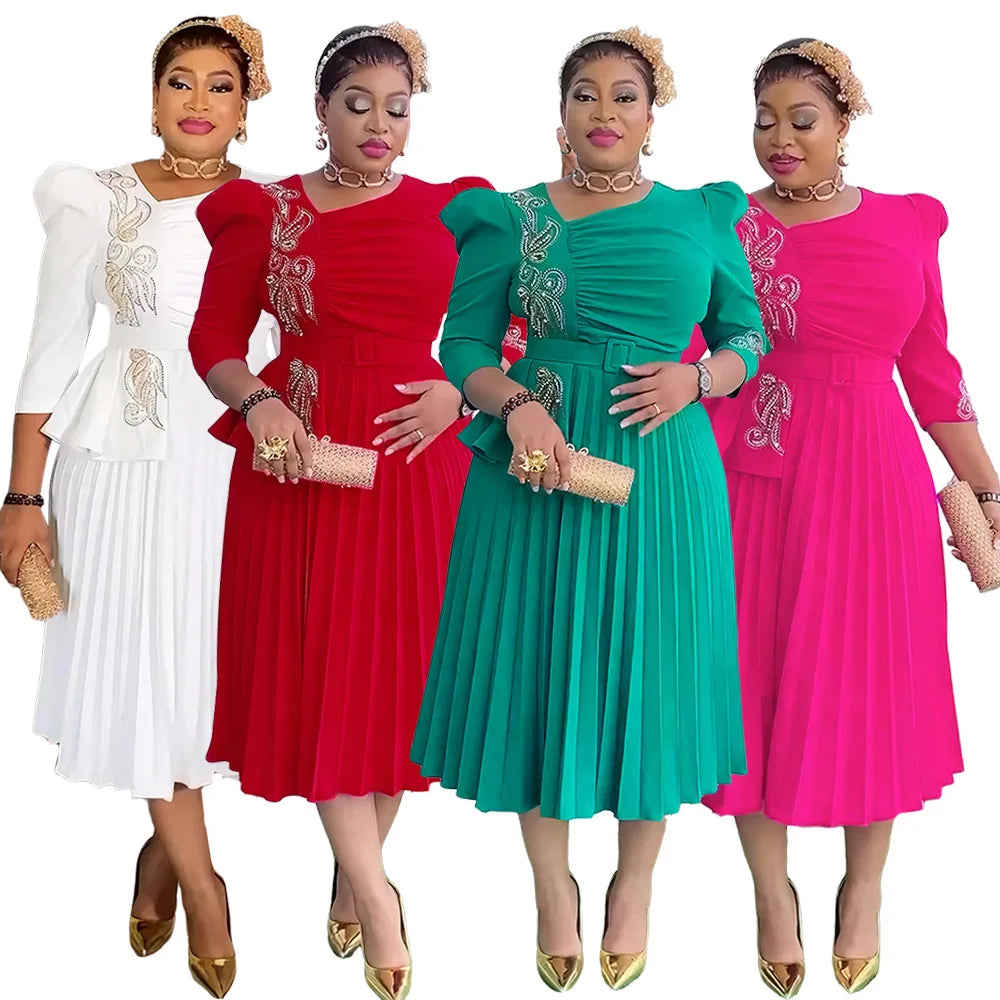 African Dresses For Women Elegant 2025 Dashiki Autumn Summer Midi Dress Ladies Traditional African Clothing Fairy Dreaes