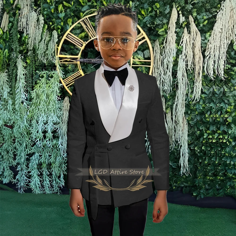Boys Jacquard Suit Dress 2-piece Children's Party Wedding Birthday Celebration Suit Fashion Bright Satin Collar Little Gentleman