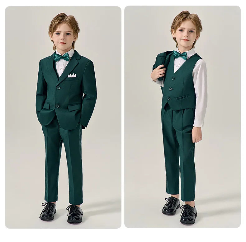 Prince Kids Green Jakcet Vest Pants Bowtie Piano Party Dress Boys Wedding Ceremony Photograph Suit Children Performance Costume