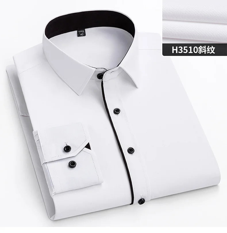 New Men's White Business Shirt Autumn Long Sleeve Leisure Plus Size Big 11XL 10XL 9XL Patchwork Black Yellow Social Dress Shirts