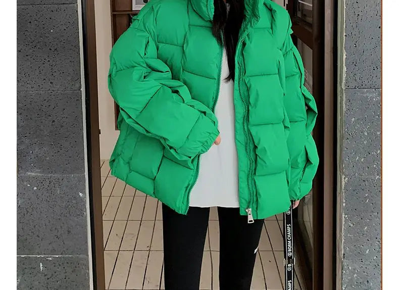Winter Jackets for Women 2025 Thick Warm Loose Fashion Quilted Jacket Women Interchange Design High Street Green Winter Coat