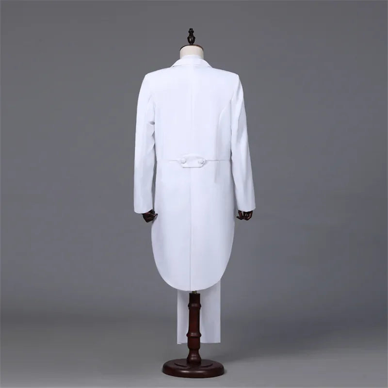 Men's Tuxedo Costume Vintage Formal Tailcoat Slim Fit Peak Lapel Suit Tux Pants Tail Coat Singer Magician Stage Jacket Outfits
