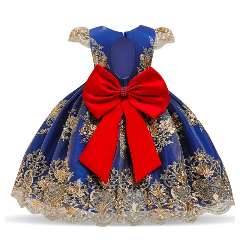 Cute Baby Girls Dress for Party Flower Lace Vintage Girl Dresses for 1-5Yrs Baby Clothes Holiday Kids Snow White Princess Dress