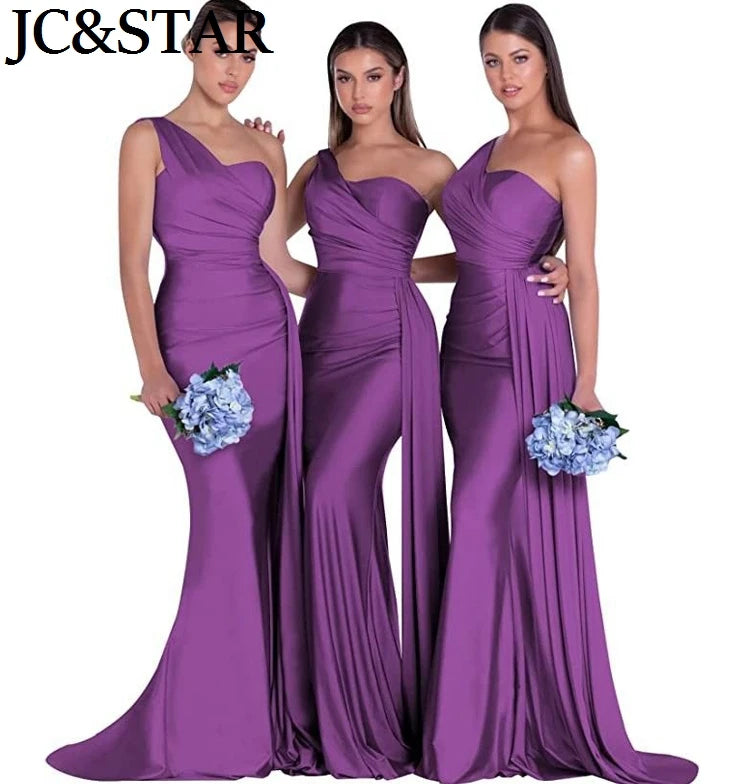 Purple Blue Pink Bridesmaid Dresses Women For Wedding Satin One Shoulder Sexy Mermaid Vestidos Para Bodas Mujer Invitada Chic