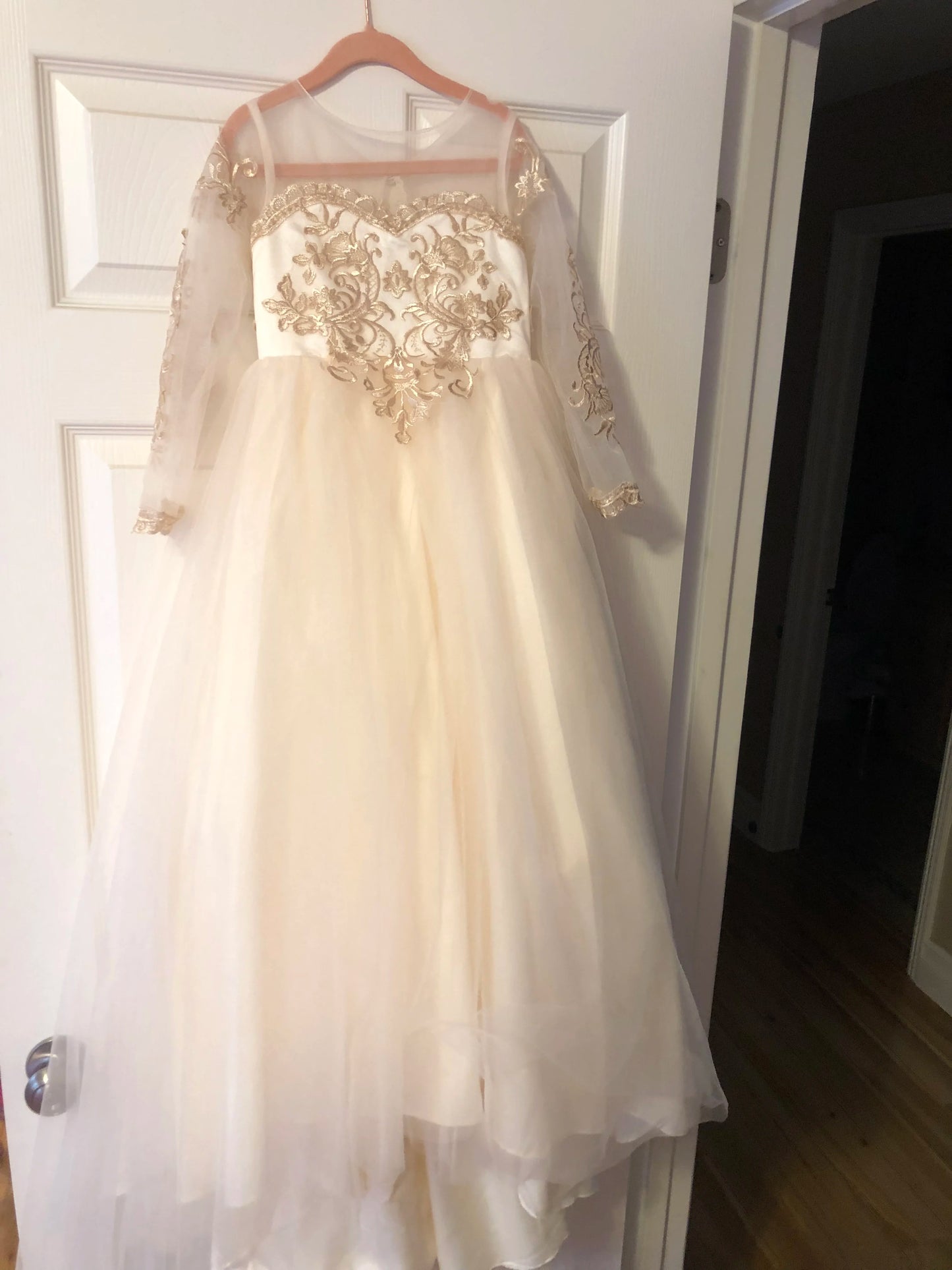 White Lace Child Flower Girl Dress Tulle Appliques Princess Floor Length for Wedding Party Baptism First Communion Gown