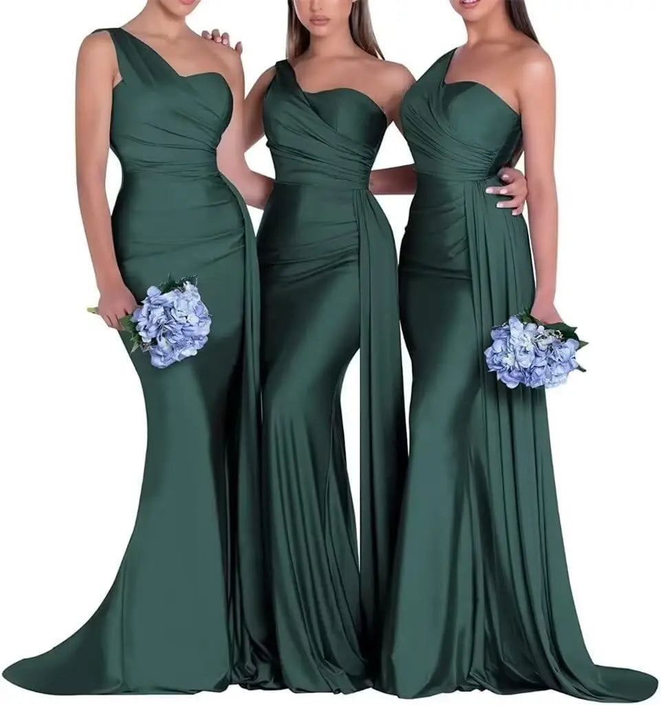 Purple Blue Pink Bridesmaid Dresses Women For Wedding Satin One Shoulder Sexy Mermaid Vestidos Para Bodas Mujer Invitada Chic