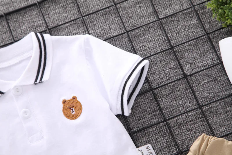 Summer Baby Boy Clothing Sets Fashion Bear Embroidery Short Sleeve T-shirt+Shorts Children 2Pcs Suit 1-5Y Girl Kids Sports Set