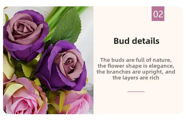 10 Inch Artificial Rose Bridal Bouquet Wedding Handheld Flowers Home Decor Floral Arrangement