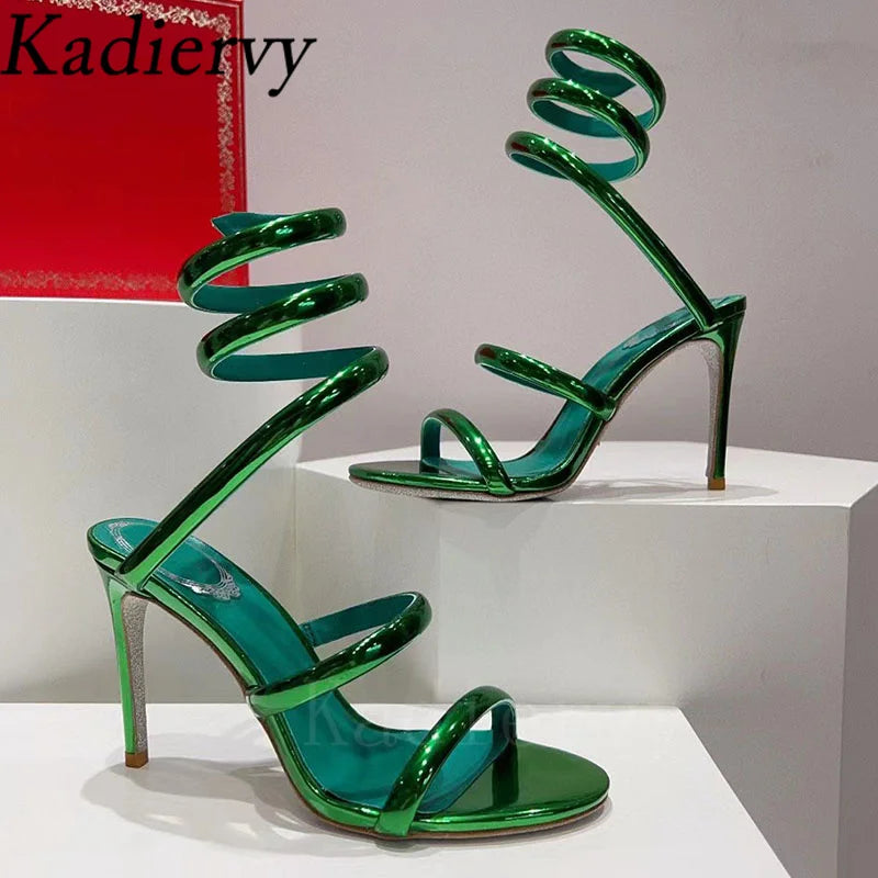 Summer High Heels Gladiator Sandals Women Ankle Snake Twine Around Runway Shoes Woman Stiletto Sandals Woman Sandalias Mujer