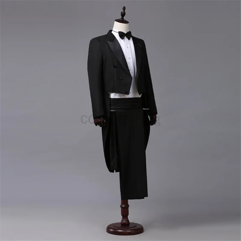 Men's Tuxedo Costume Vintage Formal Tailcoat Slim Fit Peak Lapel Suit Tux Pants Tail Coat Singer Magician Stage Jacket Outfits