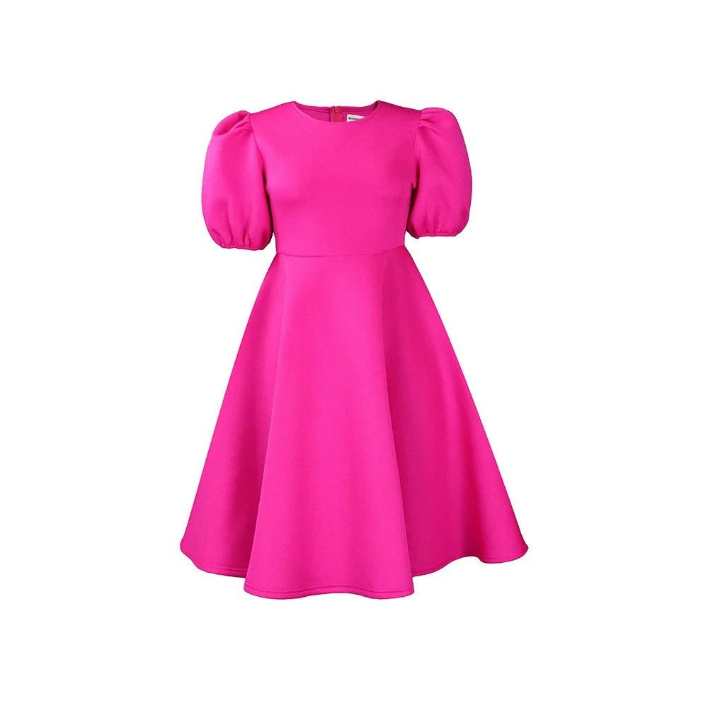 Elegant Party Dresses for Women O Neck Short Sleeve High Waisted A Line Pleated Mid Calf Luxury Birthday Dinner Vestidos Mujer