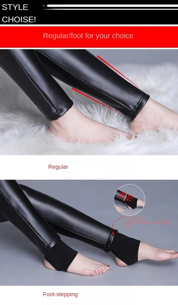 Winter Warm 700g Thick Velvet Wool Fleece Ladies Leggings Women Trousers Lambskin Cashmere Female Jegging Faux Leather Pants