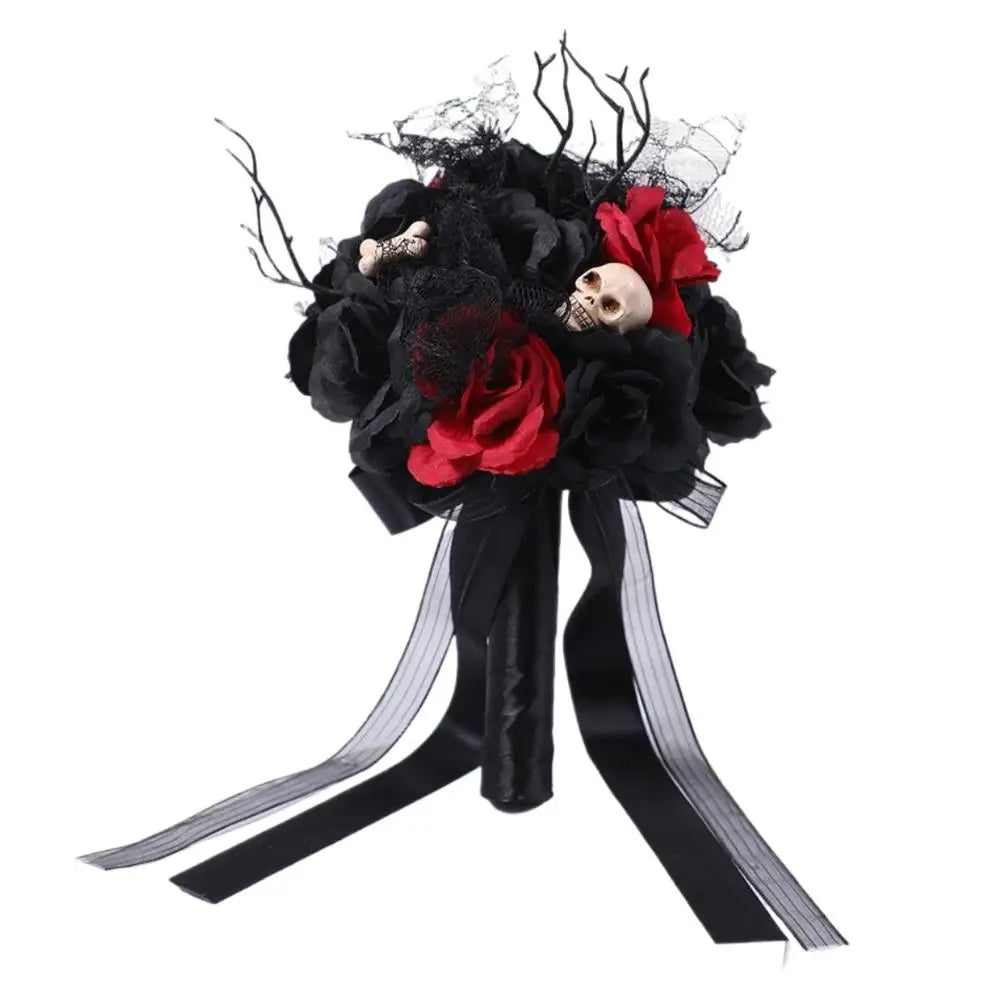 Yannew Black Burgundy Gothic Bridal Bouquets for Bride Bridesmaids Artifiicial Silk Foam Roses Flower Wedding Bouquet Halloween