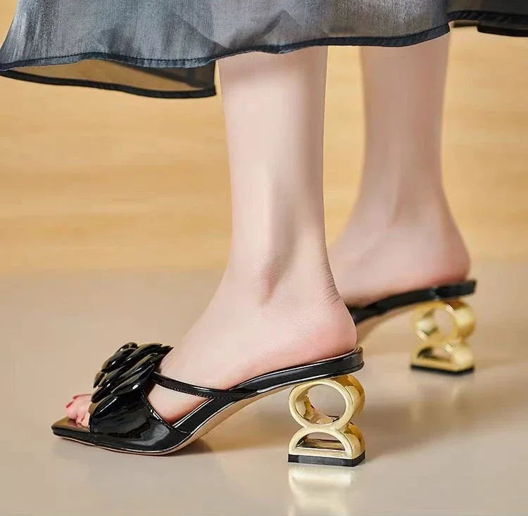 Women Shoes 2025 New Summer Big Size 34-42 Fashion Flowers Black Beige Gold Dress Party Wedding Female Sandals Shoes