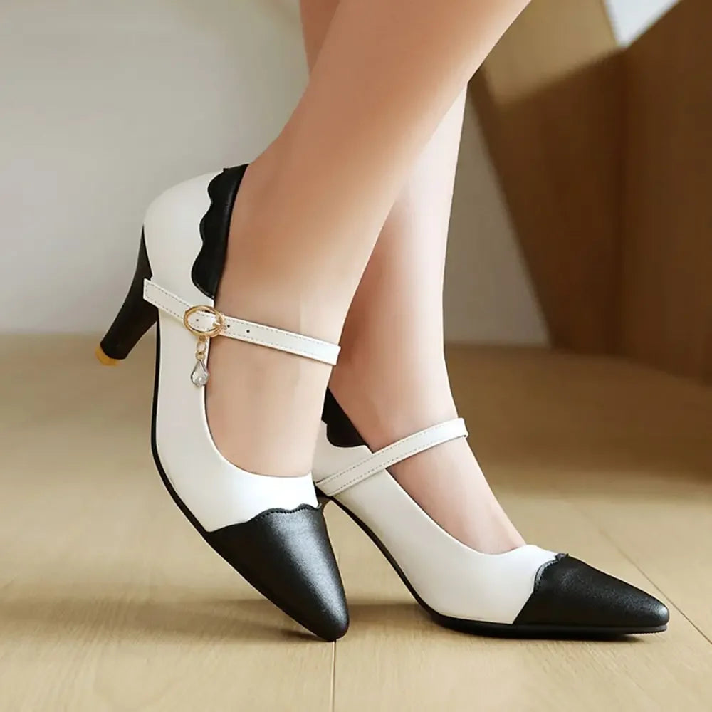 Zapatos De Mujer New Elegant Fahsion Women Shoes High Heels Buckle Strap Pointed Toe Pumps Wedding Shoes Bride Big Size 46 2513