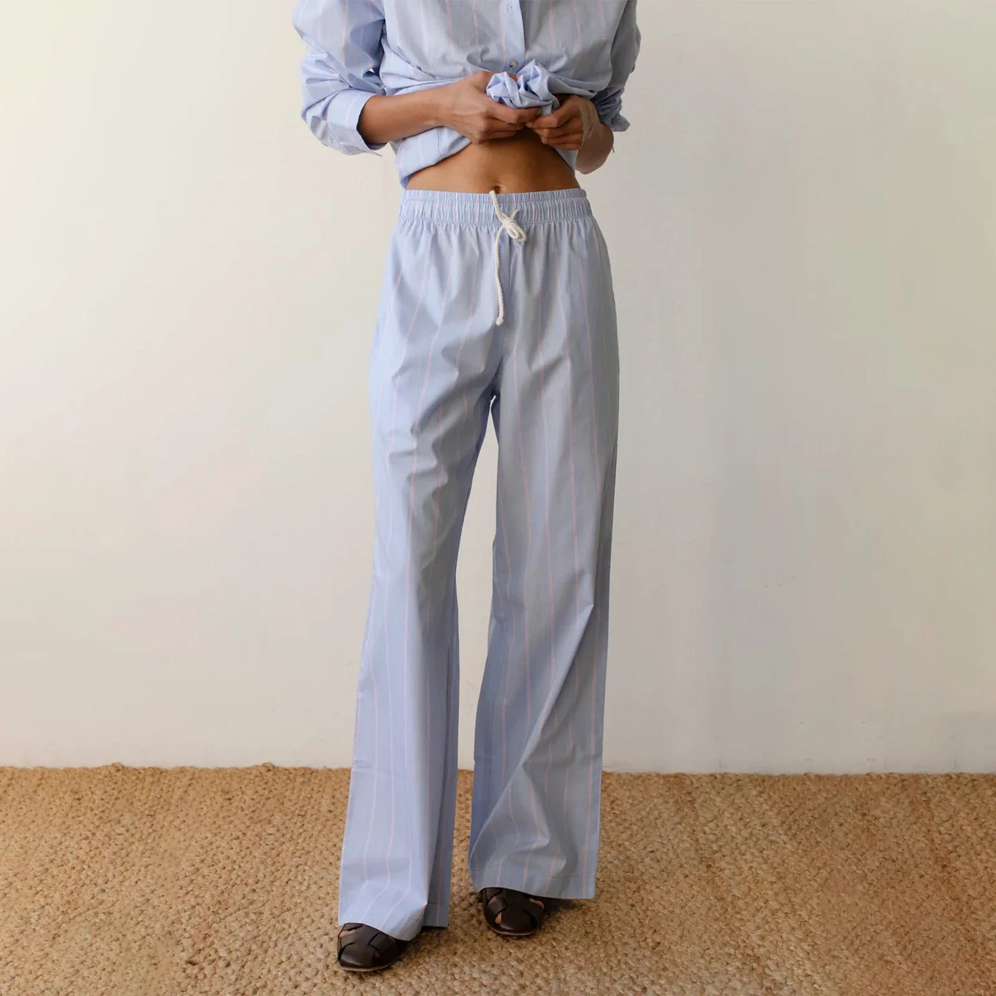 Combhasaki Women Y2K Aesthetic Wide-Leg Pants Stripe Drawstring High Elastic Waist Trousers Spring Fall Retro Sweatpants Bottoms