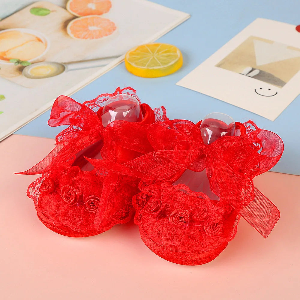 Newborn Princess Soft Sole First Walkers Infant Girls Lace Anti-slip Shoes for Party Wedding Toddler Crib Cotton Prewalker 0-18M