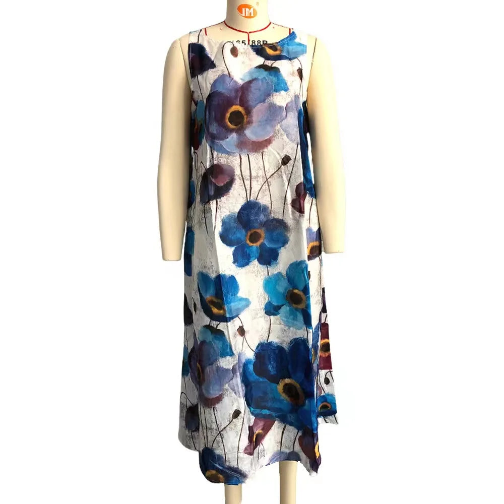2023 Summer Women Clothing Fashion Elegant Sleeveless Print A-Line Dress Round Neck Casual Party Dresses Girls Sweet Dress