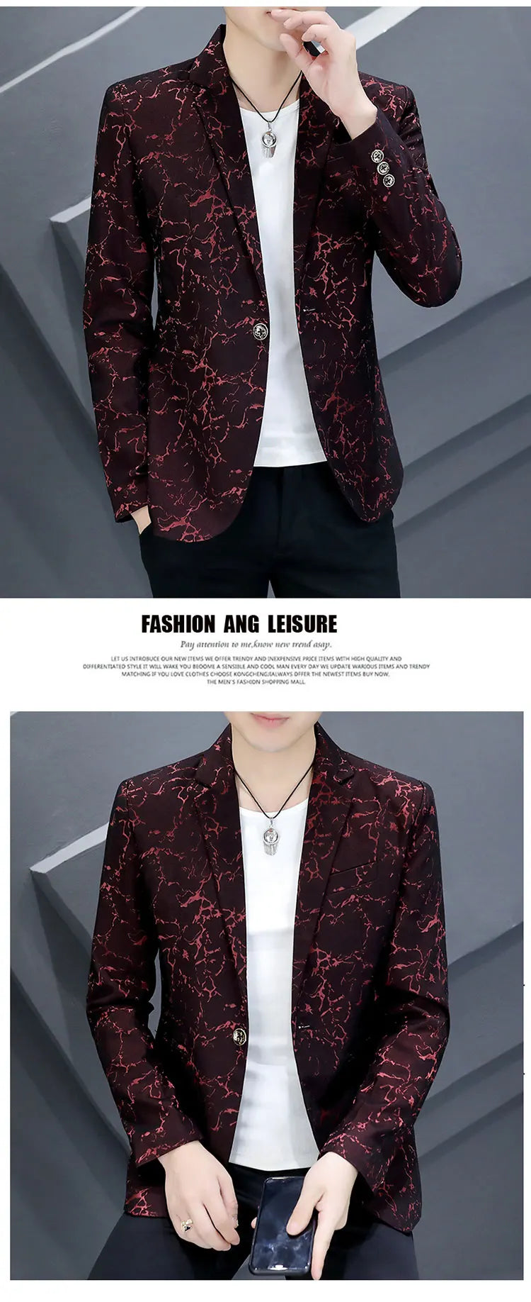 The Main Push Burst Casual Small Suit Trend Pattern Personality Coat Spring and Summer Coat Comfortable Handsome Men's Clothing