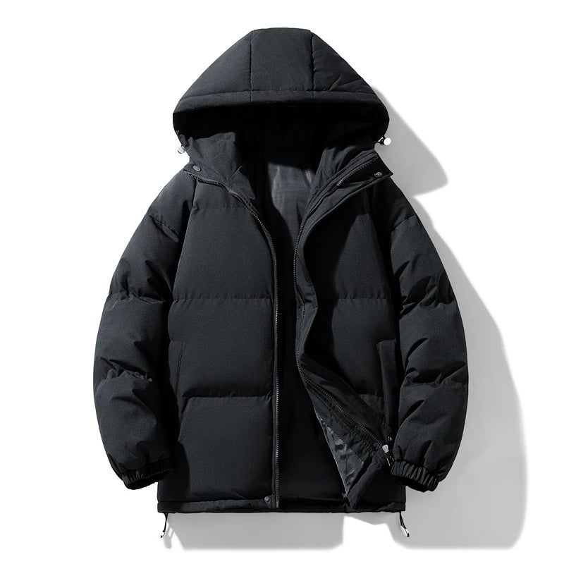 Men's Winter Thick Hooded Jacket - Warm Padded Coat, Youth Fashion Loose Fit Windproof Parka Outerwear
